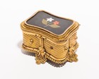 19th Century Antique Pietra Dura Gilt Marble Casket Trinket Box  Hinged  Flowers