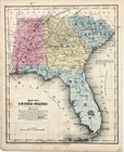 1851 Florida - South Carolina - Georgia - Alabama  Map Original  Antique  10x8 
