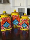 Yellow Talavera Canister Set Of 3   Hand-painted Mexican Pottery Jars