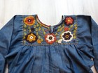Vtg Mexican Peasant Denim Blouse M Embroidered Cotton Folk Art Boho Floral Nwot