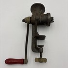 Vintage Keystone  10 Red Handle Meat Grinder With Hand Crank Countertop Clamp