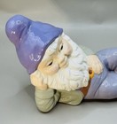 Vintage 1980s Hand Painted Garden Gnome Relaxing Pose Ceramic Signed 10 