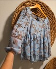 American Eagle Outfitters Women   s Paisley Chiffon Tie Neck Blouse Blue S