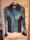 Wester Horse Show Shirt Teal And Black Zip Up With Bling