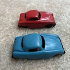 Pair Friction Car Red   Blue Toys Made In Japan Vintage Steel Tin Lot 3  - Read