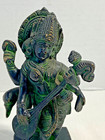 Vintage Heavy Bronze Goddess Saraswati Statue Sitting On Swan Indian God Figure