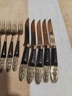Siam Thailand Brass   Wood 15pc Forks   Knife Flatware