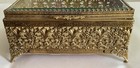Jewelry Box Gold Trinket Filigree Flowers Beveled Glass Velvet Vtg Casket 164ia 