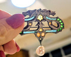 Antique Art Nouveau Plique A Jour Enamel Dragon Pendant pin-brooch With Pearl