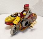 Vintage Marx Tin Litho Motorcycle W  Sidecar  Wind Up  3 Police Squad - Works