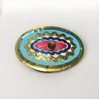 Vintage Candy Embossed Metal Tin With Lid Colorful Sunburst Pattern Oval 6x5