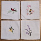Vintage 12 Cocktail Napkins Song Birds Cardinal Finch Hummingbird Cotton Linens