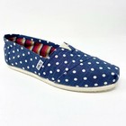 Toms Classics Navy Polka Dot Linen Womens Slip On Casual Canvas Flat Shoes