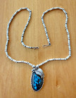 1960s 1970s Bisbee Turquoise Pendant With 25  Sterling Silver Tube Necklace