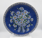 Vintage Oriental Accent Wall Plate Blue Gingham Bow Daisies Bouquet Blue Floral