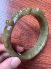 Huge Rare Chinese Natural Hetian Old Jade Hand Carved 2dragons Bangle Bracelet