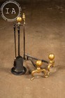 Antique Cast Iron And Brass Fireplace Toolset With Andirons