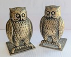 Vintage Brass bronze Owl Bookends Pair Perched On Branch Scroll Base - 4 5 