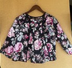 Vintage Floral Satin Frog Closure Jacket Top M Black Pink Whimsigoth Coquette