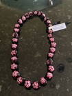 Kukui Nut Lei Hibiscus Pink Blk Flower Necklace Hawaiian Wedding Luau Graduation