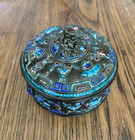 Antique Chinese Enameled Lidded Trinket Box-foo Dog Finial