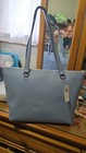 Coach Blue Large Zip-top Tote  Pebbled Finish  Logo Charm  Inner Pockets