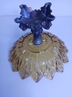 Vintage Amber Glass Candy  Fruit Dish With Ornate Metal Base No Chips Or Cracks