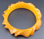 Vintage Wide Deep Carved Leaf Leaves Butterscotch Bakelite Bracelet 7 
