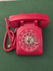 Vintage  nos  Itt Red Deck Top Rotary Dial Phone Corded Telephone Made In Usa