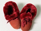 Antique Victorian 1918 Child Shoes Red Felt  Faux Fur   Slippers Fancy Dress