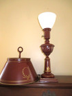 Large Antique Red Tole Toleware Table Desk Library Den Lamp W hand Painted Gold