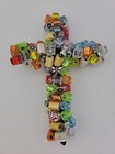 3 Vtg Cross Ornaments With Beaded Stone  Accents Handmade Art One Of A Kind  3s 
