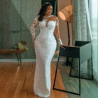 Luxury Beaded Mermaid Wedding Dresses Illusion Neck Detachable Train Bridal Gown