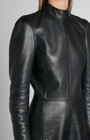 New Women Midi Long Black Lambskin Leather Evening Pub Party Wear Cocktail Dress