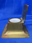 Victorian Antique Brass Glass Inkwell Monogram Hinged Desk Ornate Nouveau Vtg