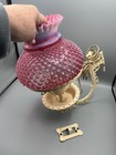 Vtg Cranberry Fenton Opalescent Hobnail Ruffled Glass Electric Wall Sconce Mcm