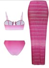 Women   s Pink Striped 3-piece Bikini Set   Mesh Cover-up Skirt M B Cup