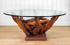 Mid-century Coastal Organic Driftwood Root Round Glass Coffee Table