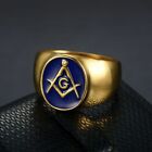 Men s Masonic Rings Stainless Steel Vintage Oval Signet Blue Enamel Ring Biker