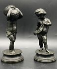 Pair Of Antique Putti Bronze Sculptures Figurines Signed Clodion Rare 19th C