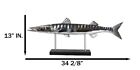 Marine Faux Taxidermy Silver Tone Large Barracuda Fish Sculpture With Pole Stand