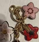 Pre-loved Coach Wild Flower Bag Charm Key Ring Leather Black Pink