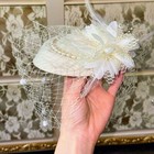 New Vintage Ivory Wedding Pillbox Pearl Bridal Birdcage Hat Netted Veil Elegant
