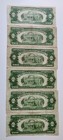 Lot Of 6 Us  2 Two Dollar Bills Red Seal Collection Circulated Ungraded