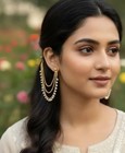 Indian Silver Tone Pearl Support Chain Bahubali Kaanchain Navratri