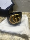 Gucci Gg Leather Belt With Double G Buckle Black Gold
