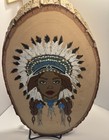 Vintage Native American Women Portrait Wood Art Hand Painted