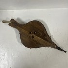 Real    Vintage Wood   Leather Brass Fireplace Bellows With Brass Eagle Antique 