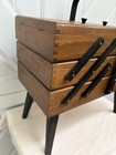 Vintage Wood Fold Out Accordion Style Sewing Box Organizer Craft Storage
