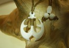 32mm Carved Water Buffalo Bone Maori Hei-matau Fish Hook Anchor Pendant Necklace